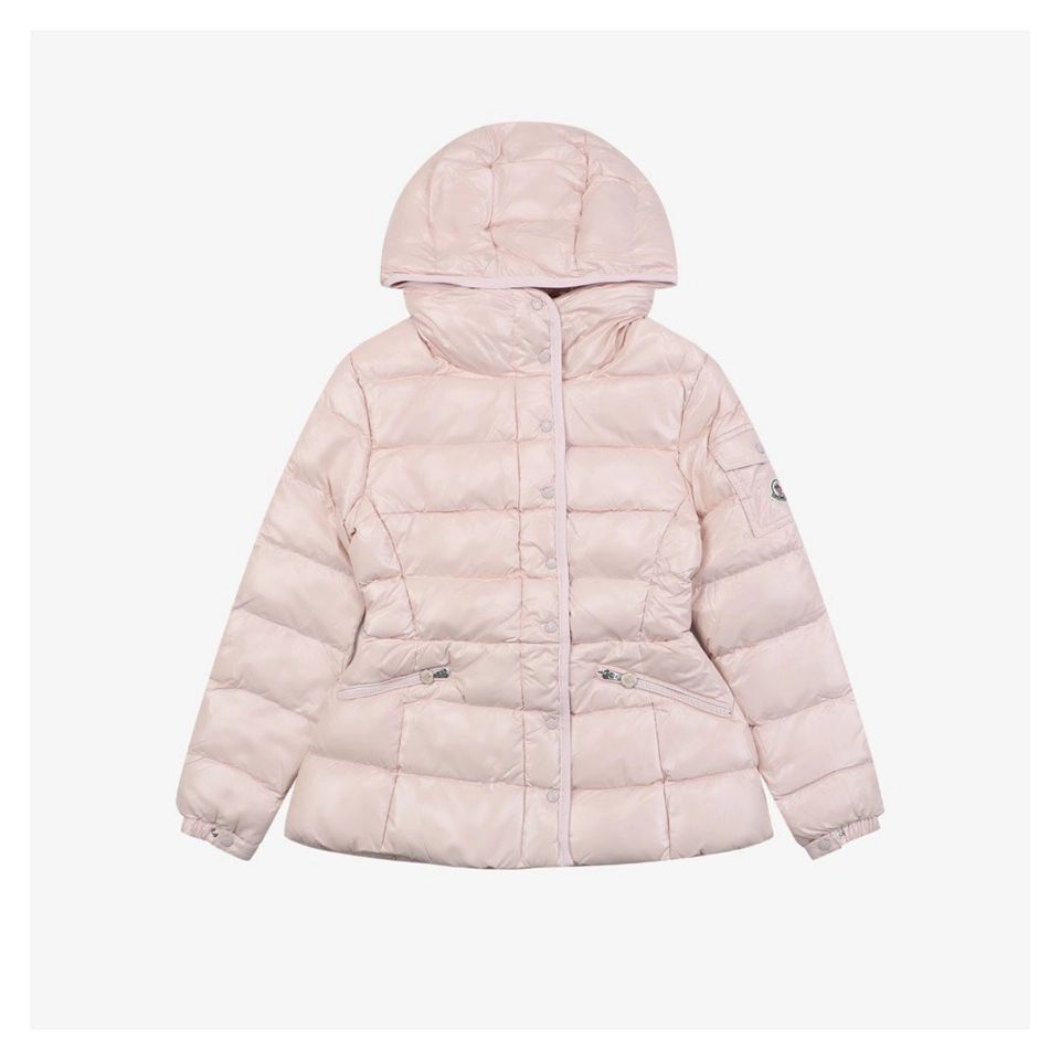 Mxxcler Barante Glossy Cinched-Waist Hooded Down Jacket #MX-005 Pink Front view