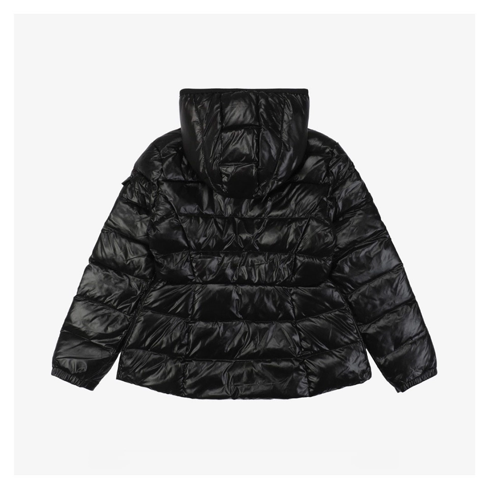 Mxxcler Barante Glossy Cinched-Waist Hooded Down Jacket #MX-005 Black Back view