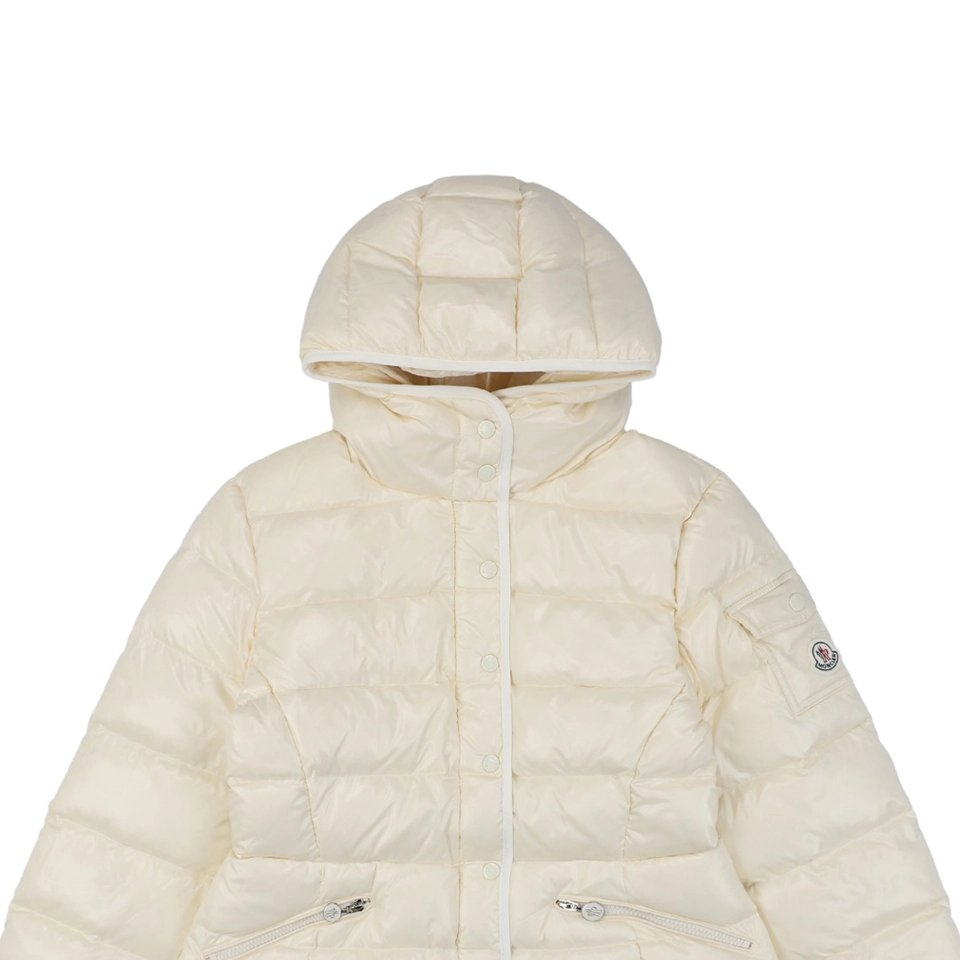 Mxxcler Barante Glossy Cinched-Waist Hooded Down Jacket #MX-005 White