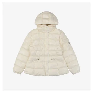 Mxxcler Barante Glossy Cinched-Waist Hooded Down Jacket #MX-005 White Front view