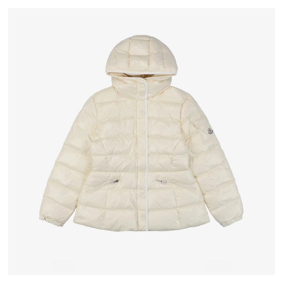 Mxxcler Barante Glossy Cinched-Waist Hooded Down Jacket #MX-005 White Front view