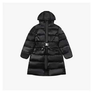 Mxxcler Bellevue Belted Hooded Long Down Jacket Black Front view