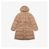 Mxxcler Bellevue Belted Hooded Long Down Jacket (Brown/Black)