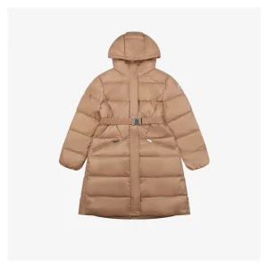 Mxxcler Bellevue Belted Hooded Long Down Jacket Brown Front view