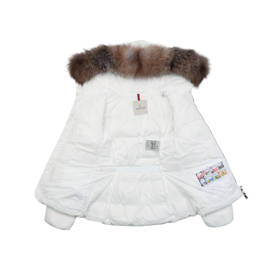 Mxxcler Boed Fur-Trim Belted Hooded Down Jacket #MX-016 White Lining