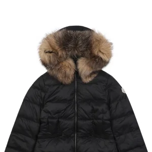 Mxxcler Boed Fur-Trim Belted Hooded Down Jacket #MX-016 Black