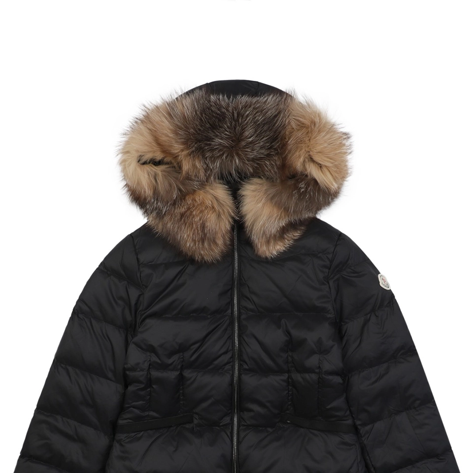 Mxxcler Boed Fur-Trim Belted Hooded Down Jacket #MX-016 Black