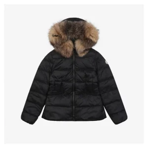Mxxcler Boed Fur-Trim Belted Hooded Down Jacket #MX-016 Black Front view