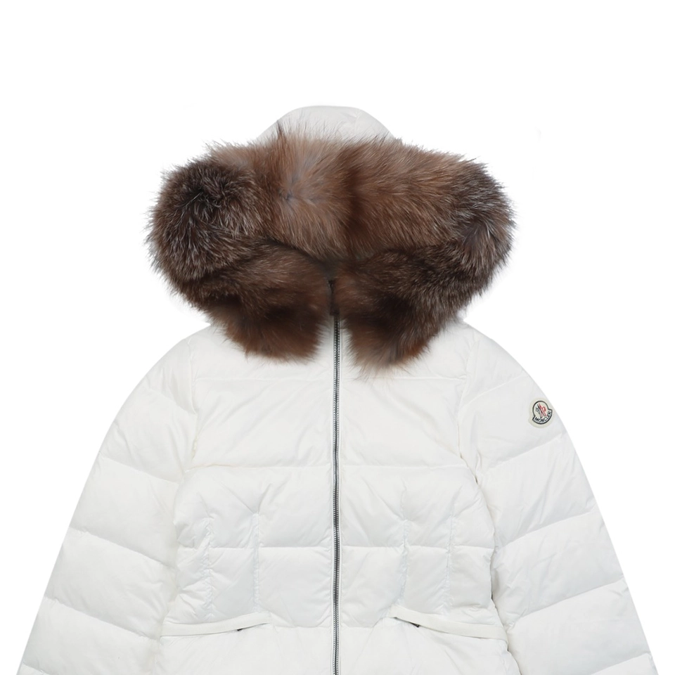 Mxxcler Boed Fur-Trim Belted Hooded Down Jacket #MX-016 White