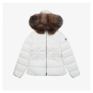 Mxxcler Boed Fur-Trim Belted Hooded Down Jacket #MX-016 White Front view