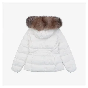 Mxxcler Boed Fur-Trim Belted Hooded Down Jacket #MX-016 White Back view