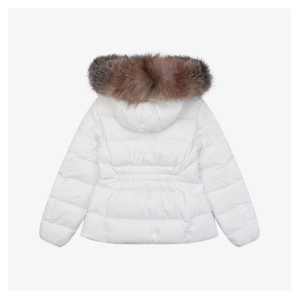 Mxxcler Boed Fur-Trim Belted Hooded Down Jacket #MX-016 White Back view