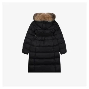 Mxxcler Boedic Belted Fur-Trim Hooded Long Down Jacket Black Back view