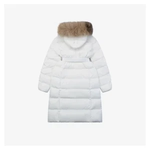 Mxxcler Boedic Belted Fur-Trim Hooded Long Down Jacket White Back view