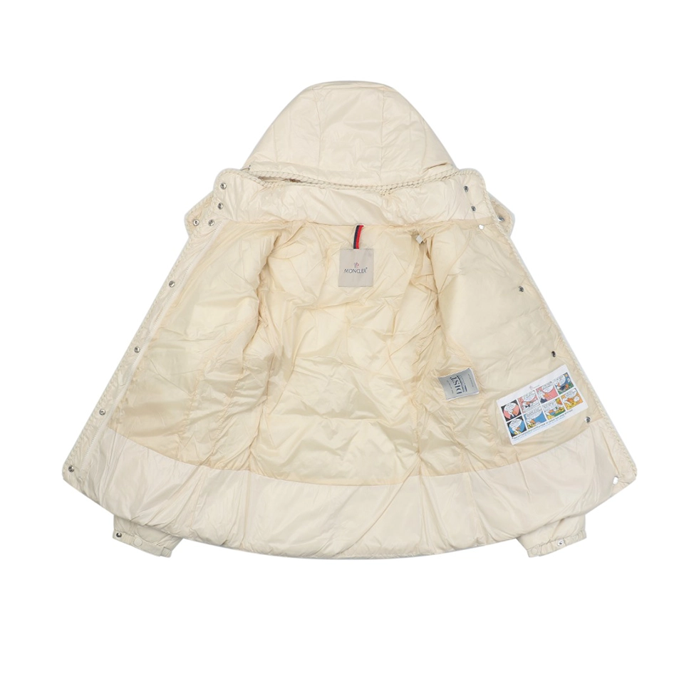 Mxxcler Glareins Woven-Trim Hooded Down Jacket #MS-598 White Lining