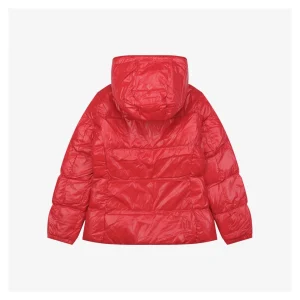 Mxxcler Glareins Woven-Trim Hooded Down Jacket #MS-598 Red Back view