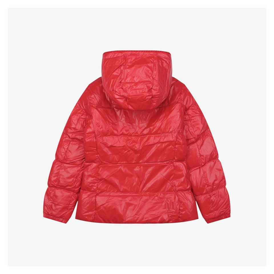 Mxxcler Glareins Woven-Trim Hooded Down Jacket #MS-598 Red Back view