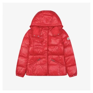 Mxxcler Glareins Woven-Trim Hooded Down Jacket #MS-598 Red Front view