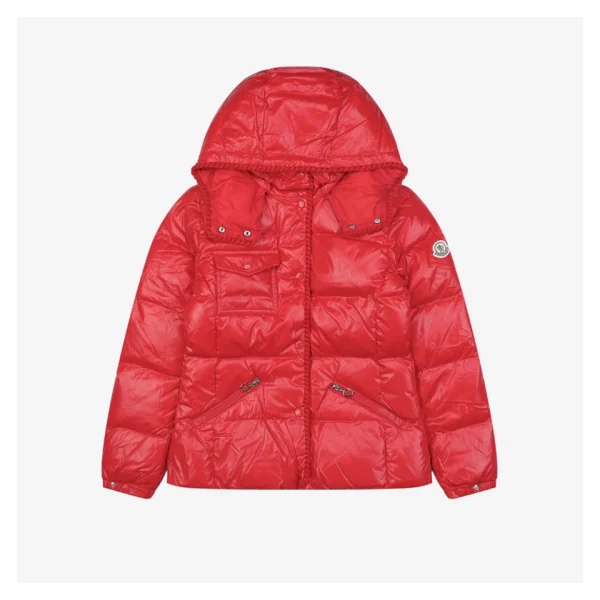 Mxxcler Glareins Woven-Trim Hooded Down Jacket #MS-598 Red Front view