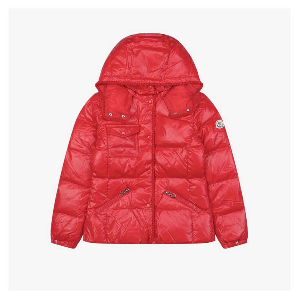 Mxxcler Glareins Woven-Trim Hooded Down Jacket #MS-598 Red Front view