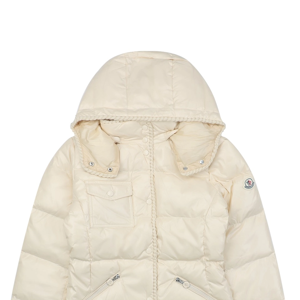 Mxxcler Glareins Woven-Trim Hooded Down Jacket #MS-598 White