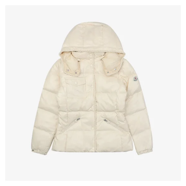 Mxxcler Glareins Woven-Trim Hooded Down Jacket #MS-598 White Front view