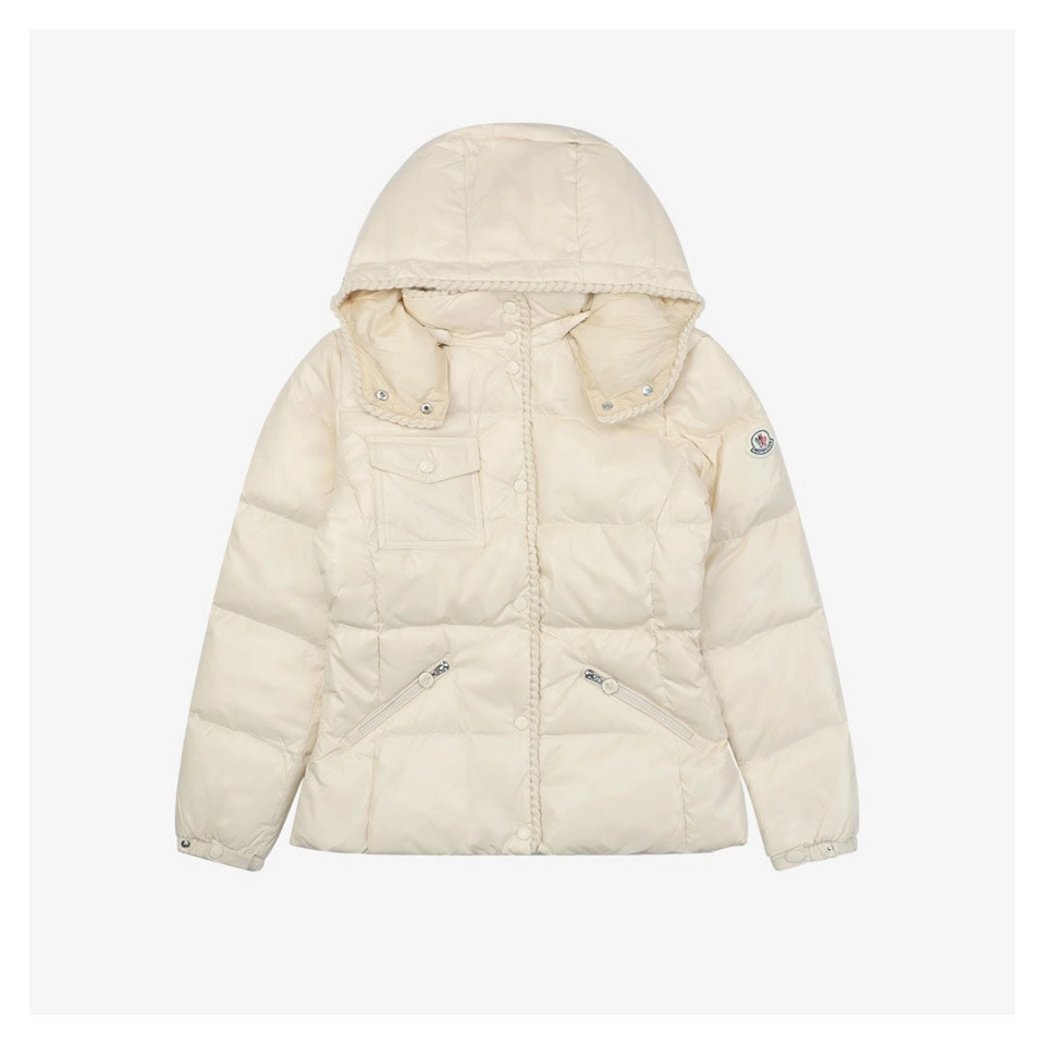 Mxxcler Glareins Woven-Trim Hooded Down Jacket #MS-598 White Front view