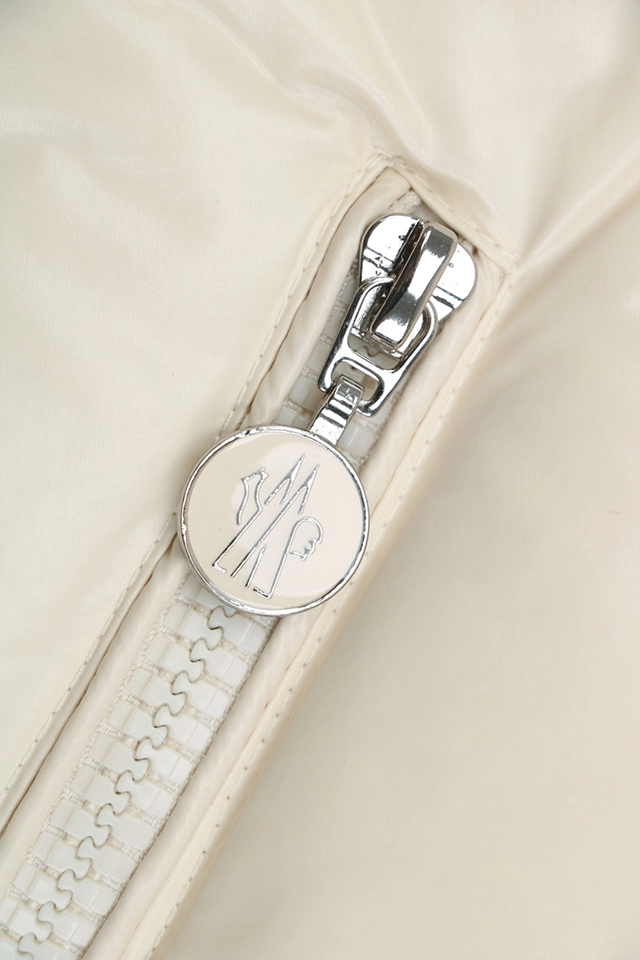 Mxxcler Glareins Woven-Trim Hooded Down Jacket #MS-598 White Zipper puller