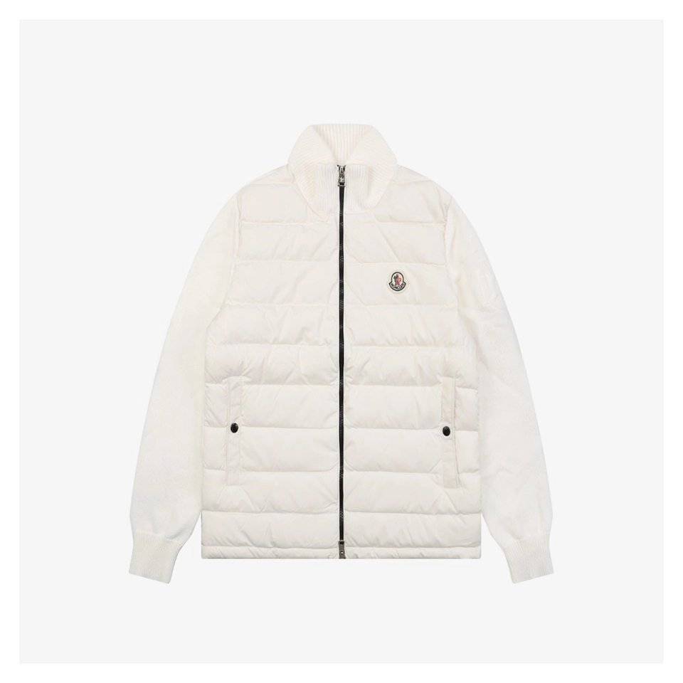 Mxxcler Knit Sleeve Down with Logo Patch Jacket White Front view