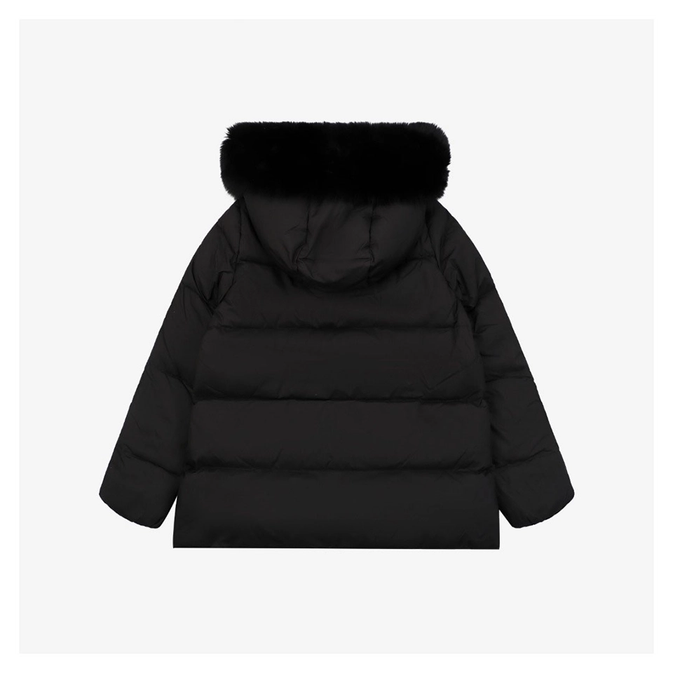 Mxxcler Laichefur Fur-Trim Hooded Down Jacket #MX-31 Black Back view