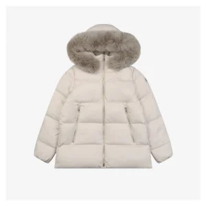Mxxcler Laichefur Fur-Trim Hooded Down Jacket #MX-31 White Front view