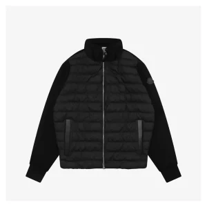 Mxxcler Leather-Trim Pocket Knit Down Jacket Black Front view