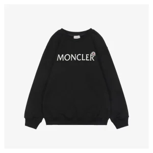 Mxxcler Logo Flocked Print Crewneck Sweatshirt Black Front view