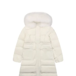 Mxxcler Long Hooded Down with Fur Trim Jacket White