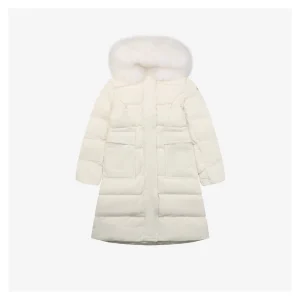 Mxxcler Long Hooded Down with Fur Trim Jacket White Front view