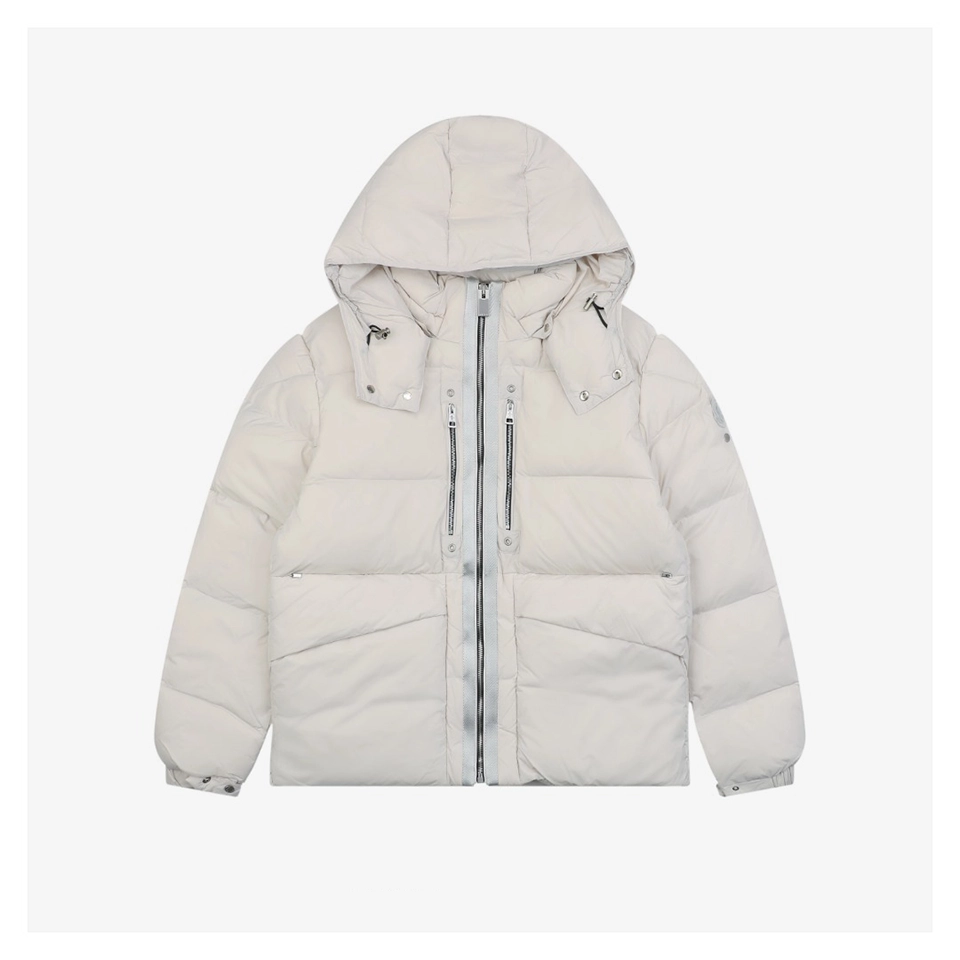Mxxcler x 1017 ALYX 9SM Triple-Zip Hooded Down Jacket White Front view