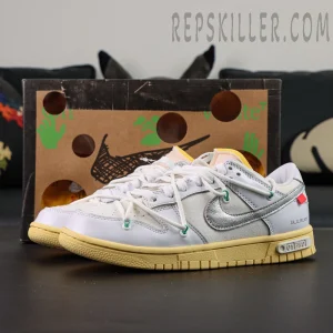Off-White x Nike Dunk Low Lot 01 of 50 with special Off-White packaging box in background