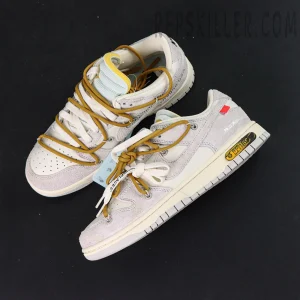 Off-White x Nike Dunk Low Lot 37 of 50 sneakers top view with mustard secondary laces