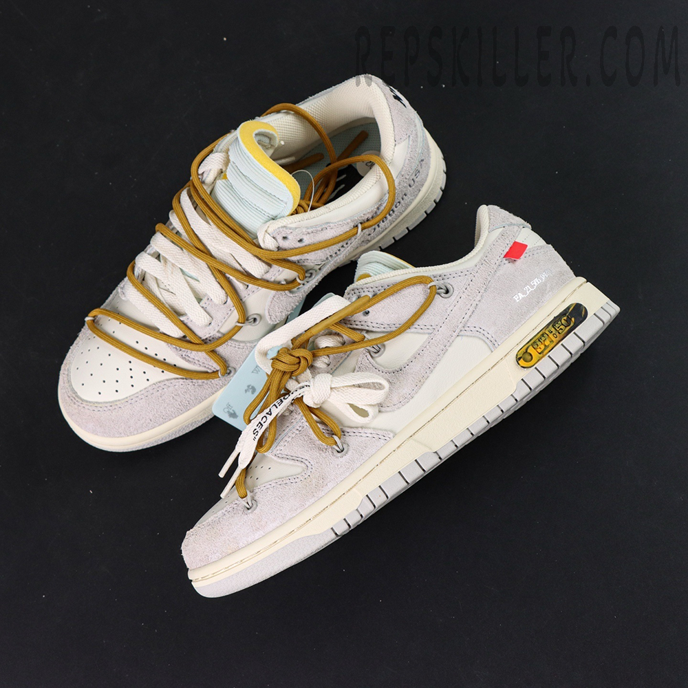 Off-White x Nike Dunk Low Lot 37 of 50 sneakers top view with mustard secondary laces