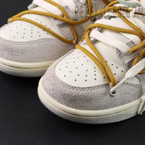 Off-White x Nike Dunk Low Lot 37 of 50 close-up of toe box and mustard rope laces