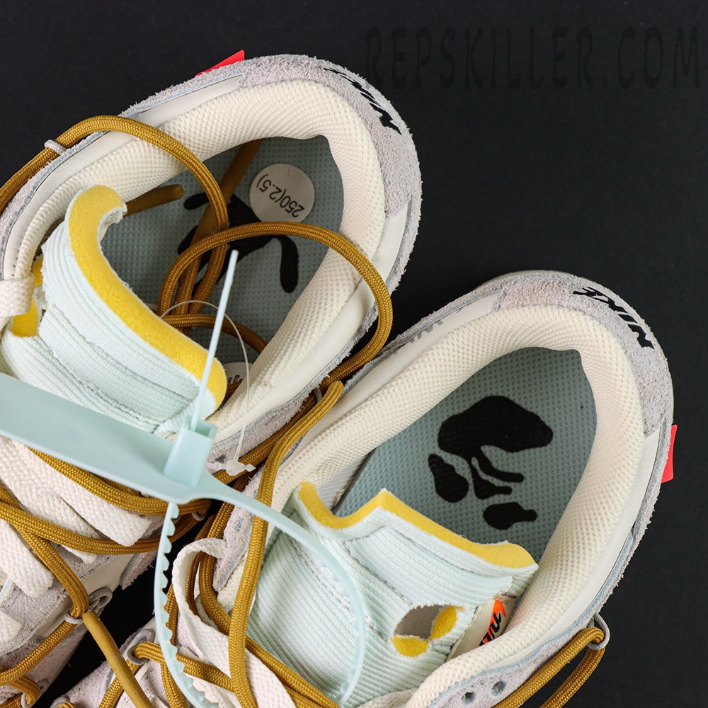 Off-White x Nike Dunk Low Lot 37 of 50 interior top view showing insole graphics