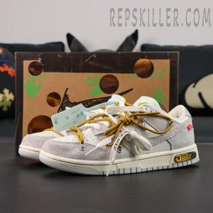 Off-White x Nike Dunk Low Lot 37 of 50 studio shot with original shoebox in background