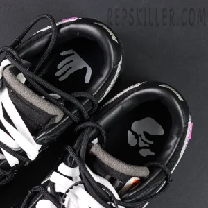 Insole view of Off-White x Nike Dunk Low Lot 50 of 50 showing signature Off-White hand graphic.