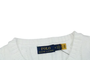 Ralph Lauren Cable-Knit Crewneck Pony Logo Sweater Collar