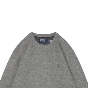 Ralph Lauren Grey Embroidered Pony Crewneck Wool Sweater