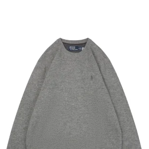 Ralph Lauren Grey Embroidered Pony Crewneck Wool Sweater