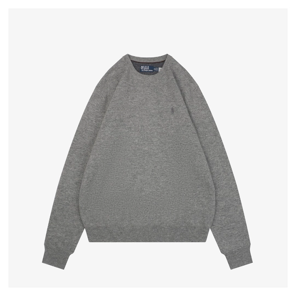 Ralph Lauren Grey Embroidered Pony Crewneck Wool Sweater Front view