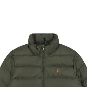 Ralph Lauren Pony Logo Quilted Stand Collar Down Jacket Green