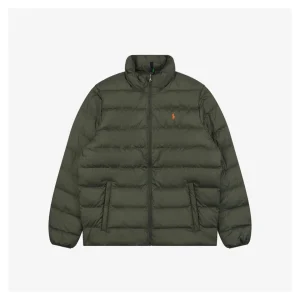 Ralph Lauren Pony Logo Quilted Stand Collar Down Jacket Green Front view