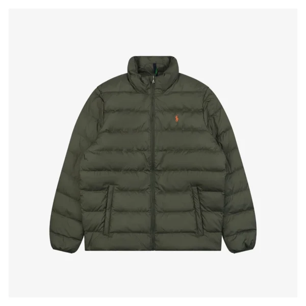 Ralph Lauren Pony Logo Quilted Stand Collar Down Jacket Green Front view